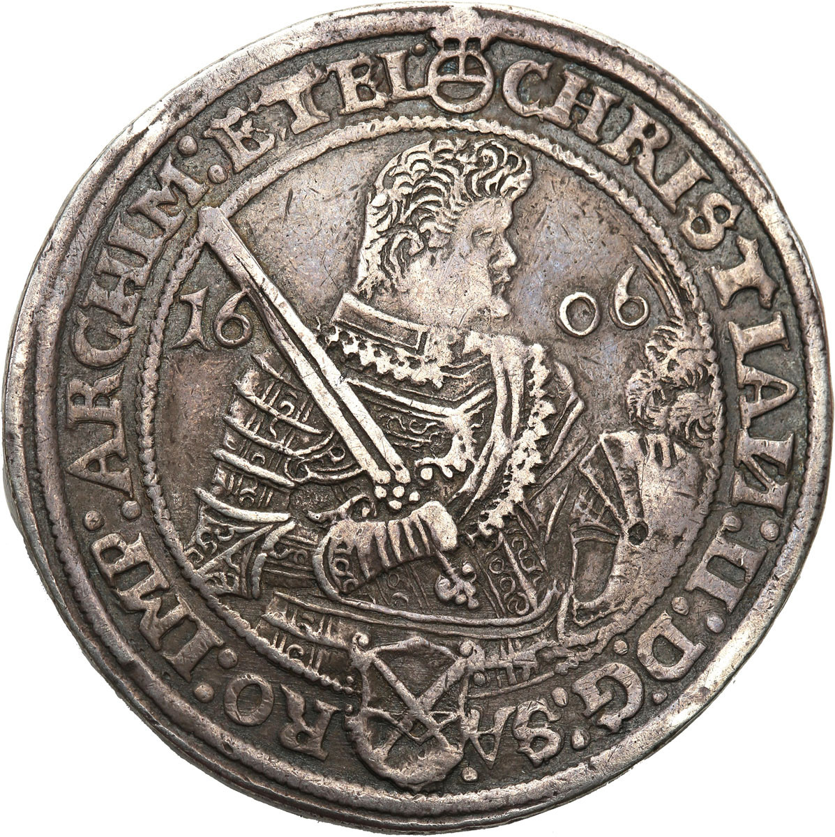 Niemcy, Saksonia. Christian II, Johann Georg I i August (1591-1611). 2 talary (doppeltaler) 1606 - RZADKI